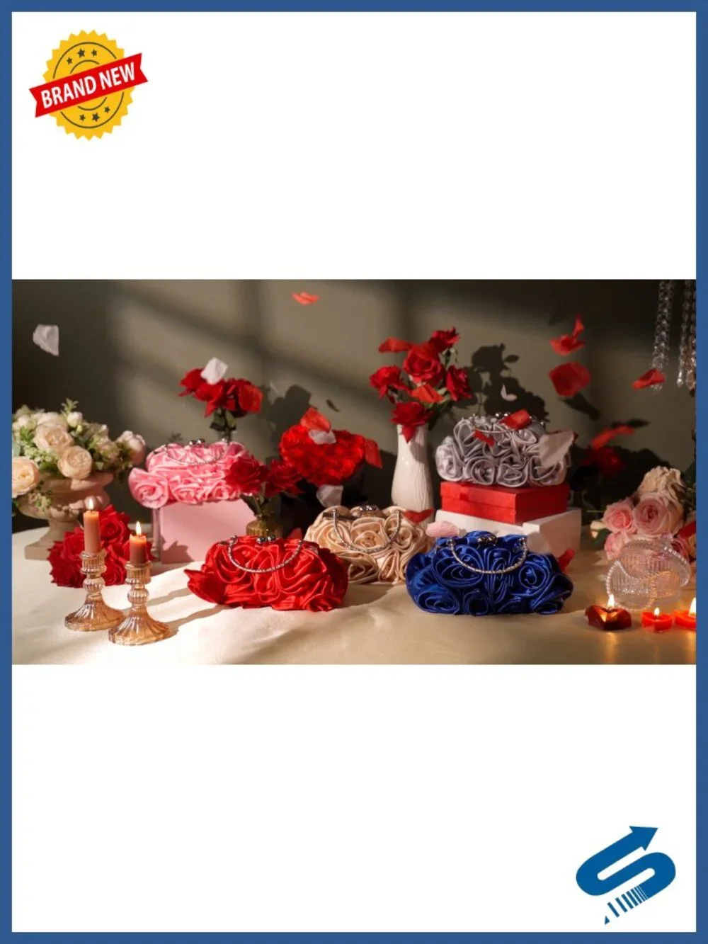 Satin Floral Evening Clutch Kiss Lock Wristlet Party Bag